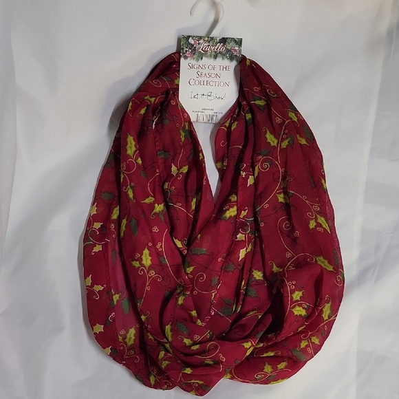 Lavello Accessories - NWT Festive Red Infinity Scarf with Green Accents